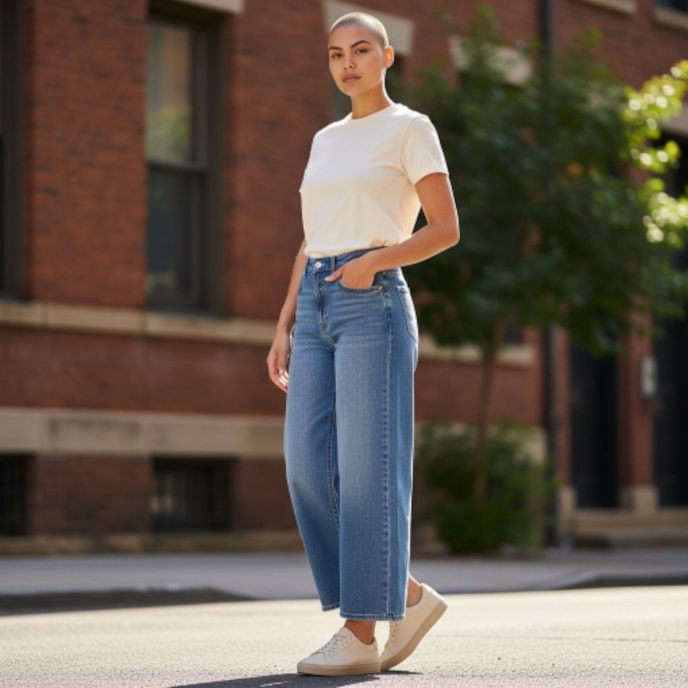 Old Navy Women Wide Leg Crop Jeans Medium‎ Wash Size 10